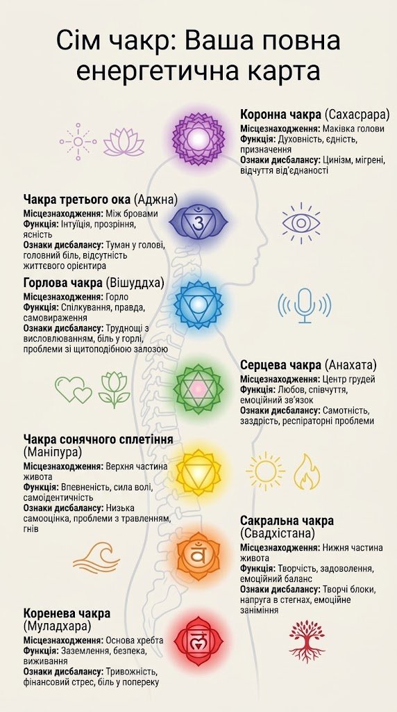 Чакри та енергетичні центри — ілюстрація для початківців